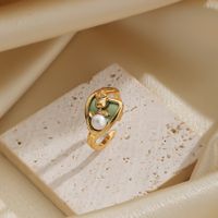 Elegant Classic Style Flower Copper Plating Inlay Freshwater Pearl Zircon 18k Gold Plated Rings main image 5