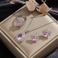 Casual Punk Square Water Droplets Copper Brass Plating Inlay Zircon 18k Gold Plated Jewelry Set main image 1