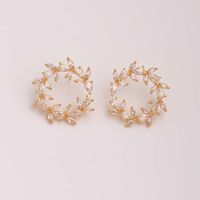 1 Pair Ig Style Elegant Luxurious Leaf Plating Inlay Copper Zircon 18k Gold Plated Ear Studs main image 1