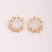 1 Pair Ig Style Elegant Luxurious Leaf Plating Inlay Copper Zircon 18k Gold Plated Ear Studs main image 3
