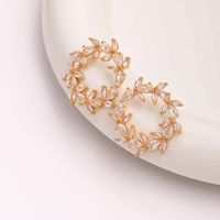 1 Pair Ig Style Elegant Luxurious Leaf Plating Inlay Copper Zircon 18k Gold Plated Ear Studs main image 4