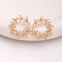 1 Pair Ig Style Elegant Luxurious Leaf Plating Inlay Copper Zircon 18k Gold Plated Ear Studs main image 5