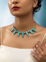 Retro Geometric Alloy Turquoise Beaded Plating Gold Plated Women's Necklace main image 1