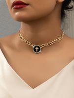 Ig Style Simple Style Cross Alloy Enamel Plating Inlay Rhinestones Gold Plated Women's Necklace main image 1
