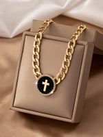 Ig Style Simple Style Cross Alloy Enamel Plating Inlay Rhinestones Gold Plated Women's Necklace main image 4