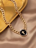 Ig Style Simple Style Cross Alloy Enamel Plating Inlay Rhinestones Gold Plated Women's Necklace main image 3