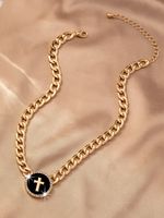 Ig Style Simple Style Cross Alloy Enamel Plating Inlay Rhinestones Gold Plated Women's Necklace main image 5