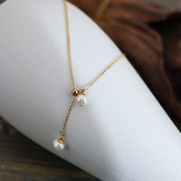 304 Stainless Steel Freshwater Pearl 18K Gold Plated Elegant Romantic Plating Solid Color Pendant Necklace main image 7