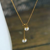 304 Stainless Steel Freshwater Pearl 18K Gold Plated Elegant Romantic Plating Solid Color Pendant Necklace main image 6