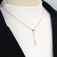 304 Stainless Steel Freshwater Pearl 18K Gold Plated Elegant Romantic Plating Solid Color Pendant Necklace main image 4