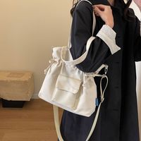 Women's Canvas Solid Color Preppy Style Classic Style Sewing Thread Bucket Zipper Shoulder Bag sku image 2