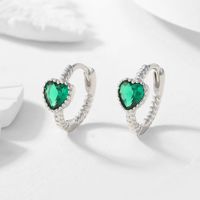 1 Pair Elegant Cute Sweet Heart Shape Inlay Sterling Silver Zircon Earrings sku image 3