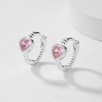 1 Pair Elegant Cute Sweet Heart Shape Inlay Sterling Silver Zircon Earrings sku image 2