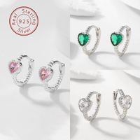 1 Pair Elegant Cute Sweet Heart Shape Inlay Sterling Silver Zircon Earrings main image 1