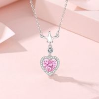 Ig Style Shiny Heart Shape Crown Sterling Silver Polishing Plating Inlay Zircon Pendant Necklace main image 7