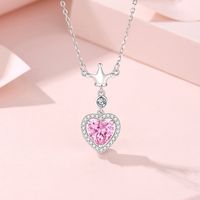 Ig Style Shiny Heart Shape Crown Sterling Silver Polishing Plating Inlay Zircon Pendant Necklace main image video