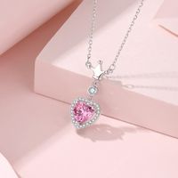 Ig Style Shiny Heart Shape Crown Sterling Silver Polishing Plating Inlay Zircon Pendant Necklace main image 4