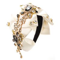Women's Luxurious Shiny Bow Knot Cloth Inlay Rhinestones Glass Hair Band sku image 4