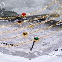 304 Stainless Steel 18K Gold Plated Vintage Style Plating Inlay Water Droplets Rhinestones Pendant Necklace main image 7