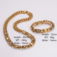 304 Stainless Steel 18K Gold Plated Vintage Style Plating Solid Color Rhinestones Jewelry Set main image 2