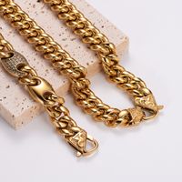 304 Stainless Steel 18K Gold Plated Vintage Style Plating Solid Color Rhinestones Jewelry Set main image 7