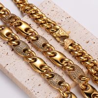 304 Stainless Steel 18K Gold Plated Vintage Style Plating Solid Color Rhinestones Jewelry Set main image 5