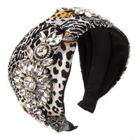Women's Elegant Luxurious Flower Leopard Cloth Flowers Inlay Rhinestones Glass Hair Band sku image 2