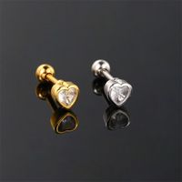 1 Piece Simple Style Heart Shape Plating Inlay Stainless Steel Copper Zircon White Gold Plated Ear Studs main image 1