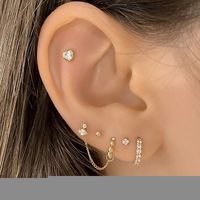 1 Piece Simple Style Heart Shape Plating Inlay Stainless Steel Copper Zircon White Gold Plated Ear Studs main image 4
