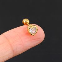1 Piece Simple Style Heart Shape Plating Inlay Stainless Steel Copper Zircon White Gold Plated Ear Studs main image 5