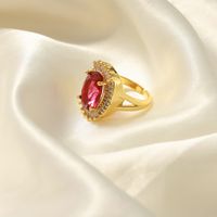 Elegant Simple Style Oval Copper Plating Inlay Zircon 18k Gold Plated Rings main image 8