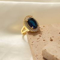 Elegant Simple Style Oval Copper Plating Inlay Zircon 18k Gold Plated Rings main image 7
