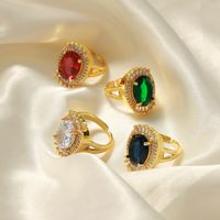 Elegant Simple Style Oval Copper Plating Inlay Zircon 18k Gold Plated Rings main image 1