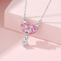Ig Style Shiny Heart Shape Crown Bow Knot Sterling Silver Polishing Plating Inlay Zircon Pendant Necklace main image 4