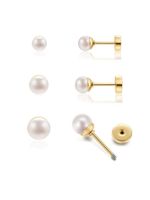 3 Pairs Simple Style Round Plating Inlay 304 Stainless Steel Artificial Pearls 14K Gold Plated Ear Studs main image 1