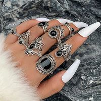 Bohemian Retro Flower Ring 11 Piece Set Hollow Carved Black Gem Joint Ring New Wholesale Nihaojewelry sku image 16