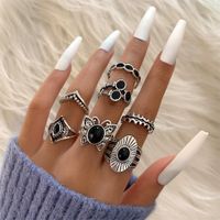 Bohemian Retro Flower Ring 11 Piece Set Hollow Carved Black Gem Joint Ring New Wholesale Nihaojewelry sku image 15