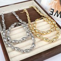 Streetwear Round Oval Copper Beaded Plating 18k Gold Plated Bracelets Necklace main image 4