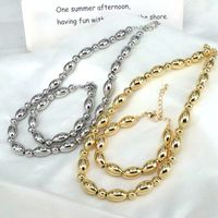 Streetwear Round Oval Copper Beaded Plating 18k Gold Plated Bracelets Necklace main image 1
