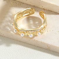 Vintage Style Simple Style Commute Solid Color Copper Plating Inlay Artificial Pearls Zircon 14k Gold Plated Open Rings main image 6