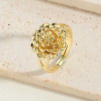 Vintage Style Simple Style Commute Flower Copper Plating Inlay Zircon 14k Gold Plated Open Rings sku image 1