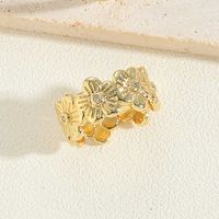 Vintage-stil Einfacher Stil Pendeln Blume Kupfer Überzug Inlay Zirkon 14 Karat Vergoldet Offener Ring sku image 3