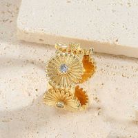 Vintage Style Simple Style Commute Flower Copper Plating Inlay Zircon 14k Gold Plated Open Rings sku image 4