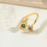 Vintage Style Simple Style Commute Flower Copper Plating Inlay Zircon 14k Gold Plated Open Rings sku image 6