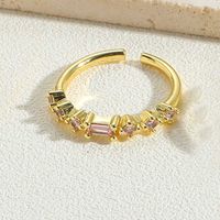 Vintage Style Simple Style Commute Solid Color Copper Plating Inlay Zircon 14k Gold Plated Open Rings sku image 5