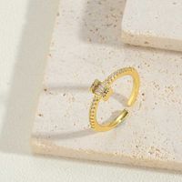 Vintage Style Simple Style Commute Solid Color Copper Plating Inlay Zircon 14k Gold Plated Open Rings sku image 4