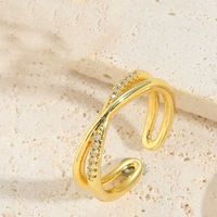 Vintage Style Simple Style Commute Solid Color Copper Plating Inlay Zircon 14k Gold Plated Open Rings sku image 1