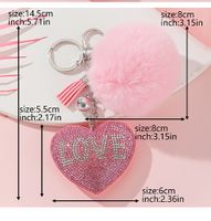 Simple Style Love Heart Shape Alloy Korean Velvet Pom Poms Tassel Inlay Rhinestones Valentine's Day Bag Pendant Keychain main image 2