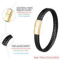 Classic Style Round 316L Stainless Steel  Pu Leather Handmade Metal Button Unisex Wristband main image 2