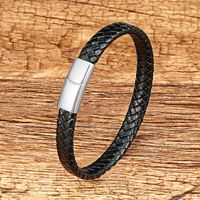 Classic Style Round 316L Stainless Steel  Pu Leather Handmade Metal Button Unisex Wristband main image 6